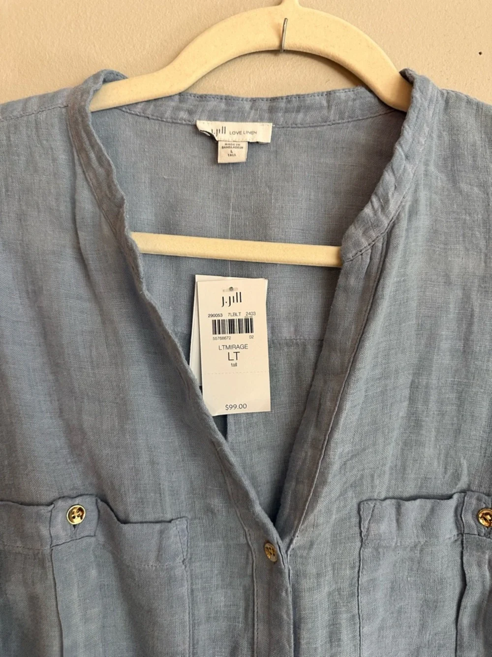 NWT J. Jill 100% Linen Blue Button Down Shirt Relaxed Fit Size Large Tall - Picture 4 of 11